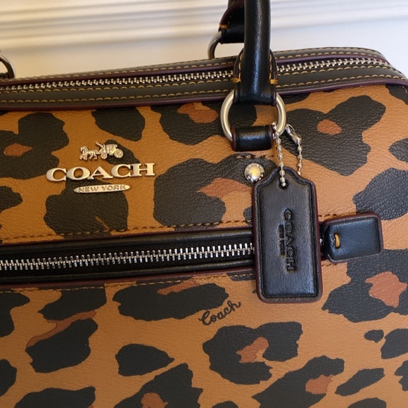NWT💃Coach Rowan Satchel In Signature Canvas With Leopard Print - Picture 6 of 13